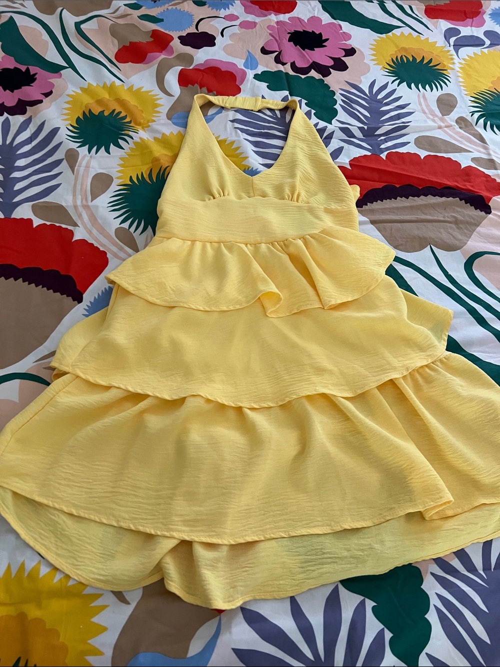 ALTARD STATE yellow tiered Halter Dress